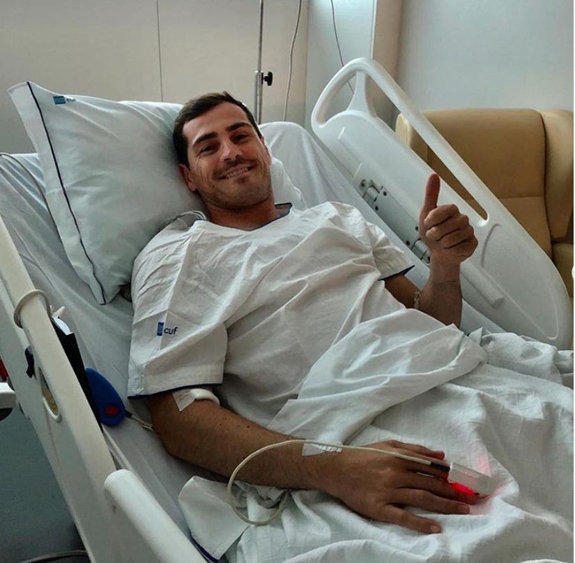 Iker Casillas en el hospital tras su infarto