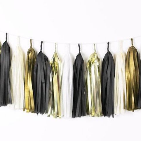 diy decorations for new year's eve black white  gold tassel garland