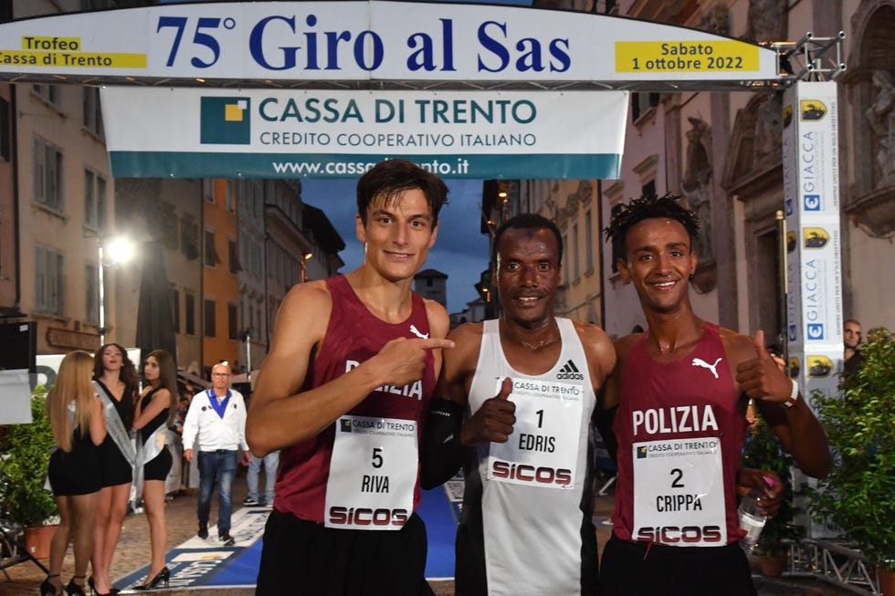 giro al sas trento, il podio con edris, riva e crippa