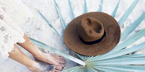 Hat, Turquoise, Sun hat, Sombrero, Headgear, Fashion accessory, Turquoise, Furniture, 