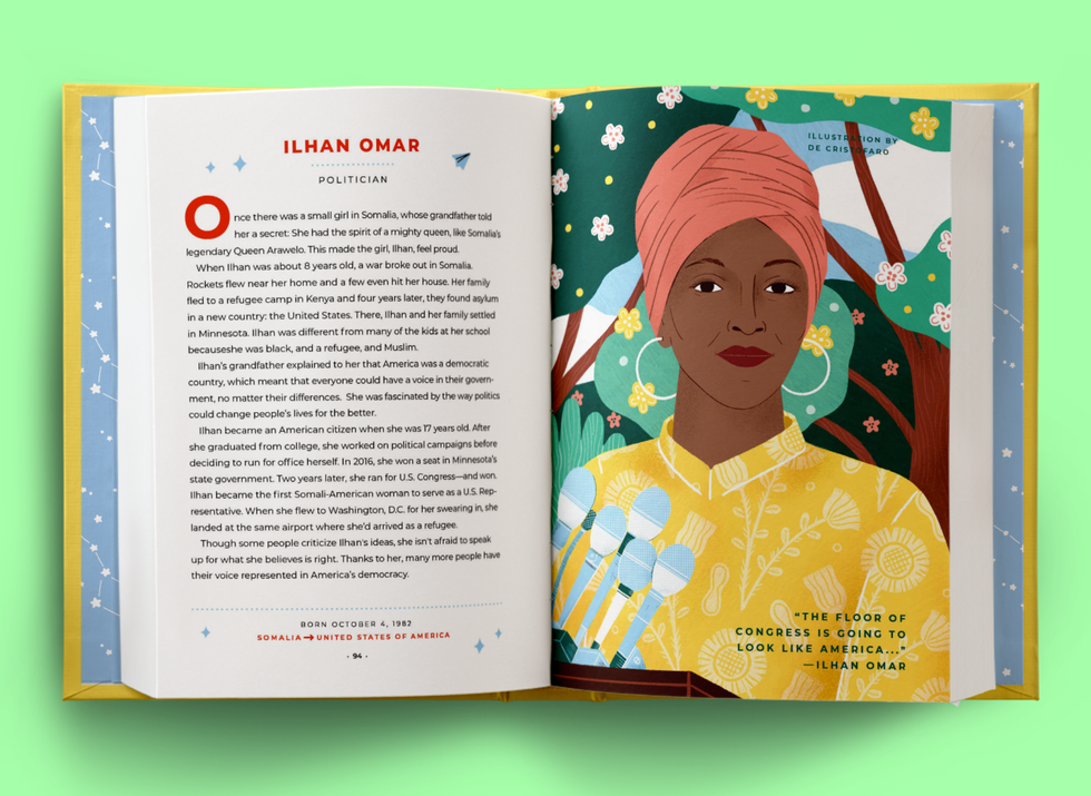 ilhan omar, as featured in "goodnight stories for rebel girls 100 immigrant women who changed the world"