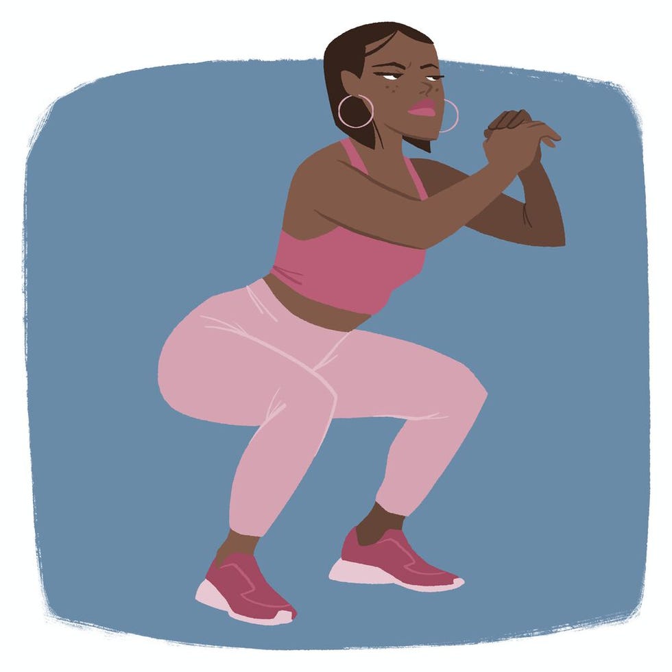 a person performing a squat exercise wearing athletic apparel