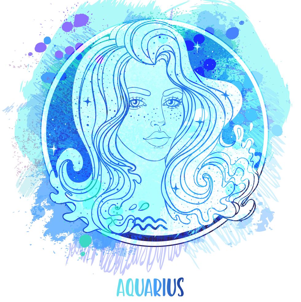 illustration of aquarius astrological sign as a beautiful girl