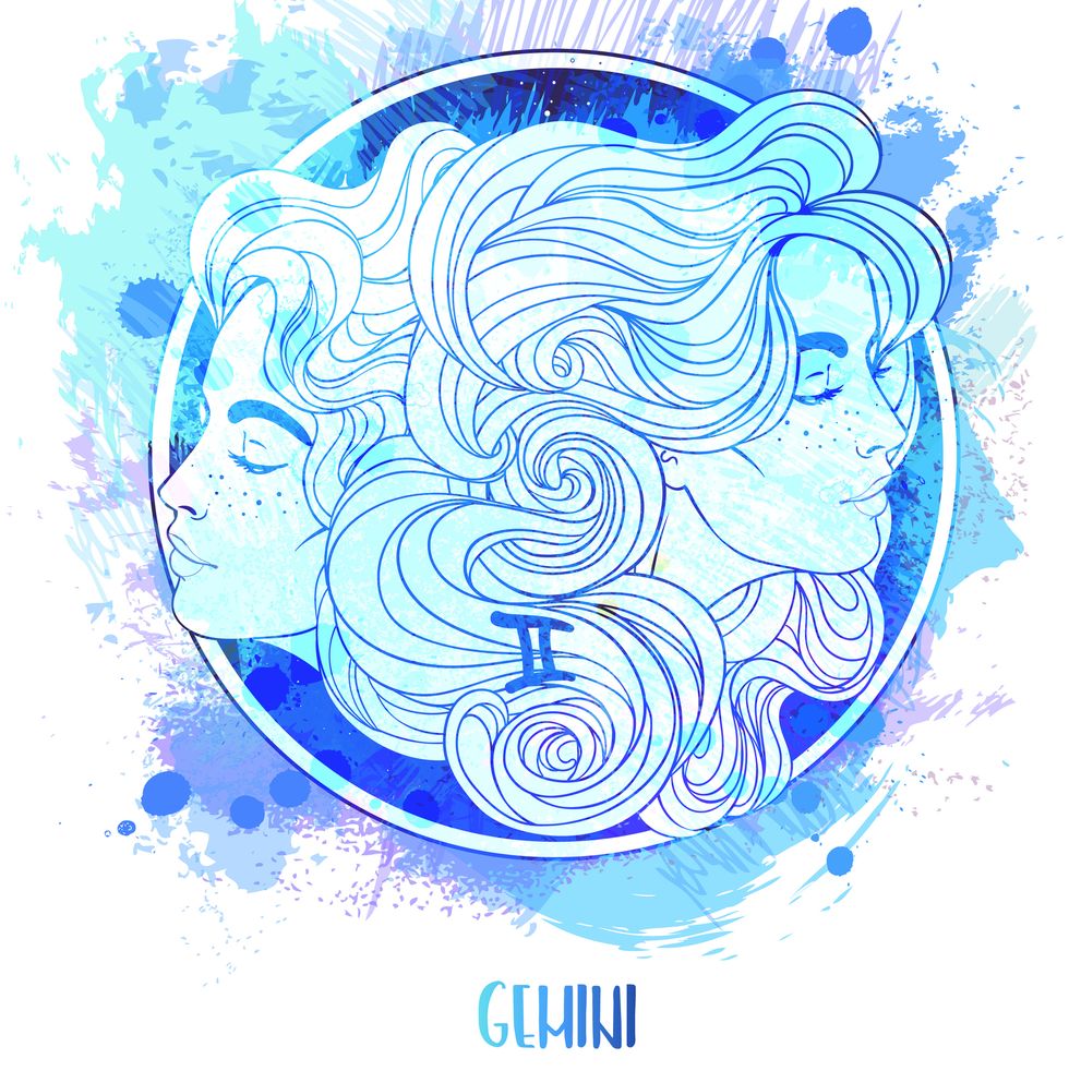 illustration of gemini astrological sign as two beautiful girls