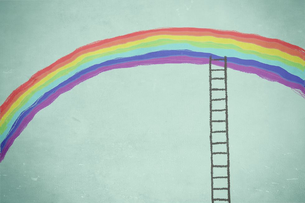 illustration of ladder reaching a rainbow