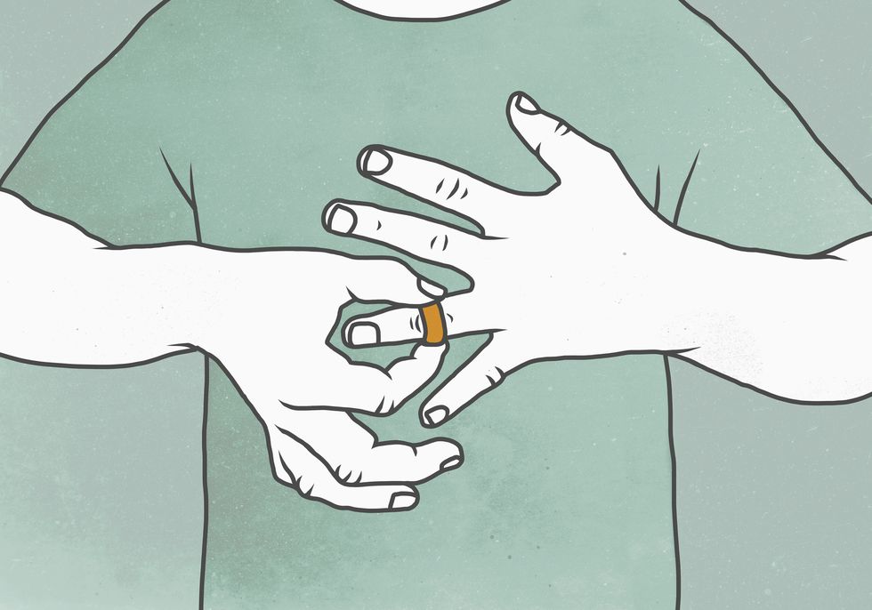 illustration of man removing wedding ring representing relationship difficulties