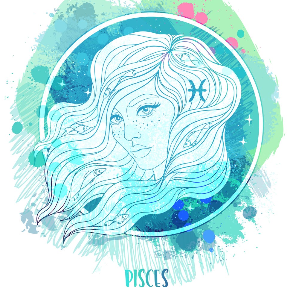 illustration of pisces astrological sign as a beautiful girl