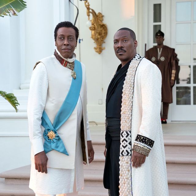 arsenio hall and eddie murphy pose in a still image of coming 2 america
