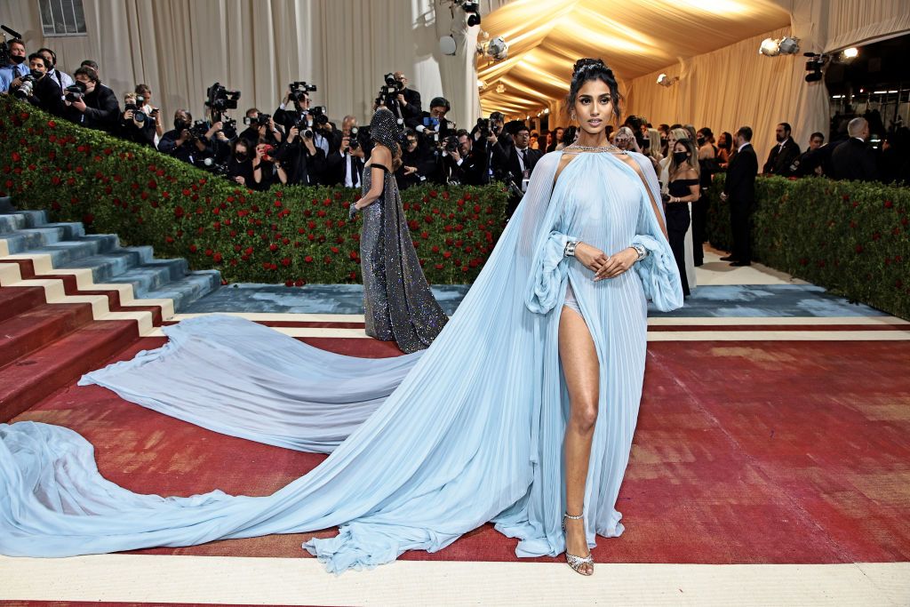 Imaan Hammam Wears a Long Train on the 2022 Met Gala Red Carpet