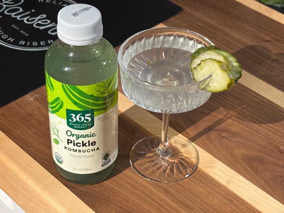 taste testing pickle kombucha by whole foods market