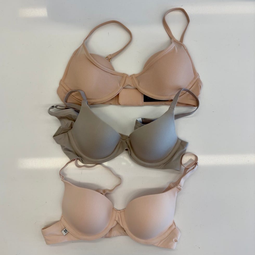 best bras for small busts - bra samples three bras for small busts laying on a countertop for evaluation