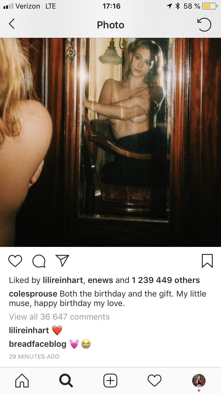 Cole Sprouse Wishes Lili Reinhart a Happy Birthday With an Artsy Topless  Photo of Her