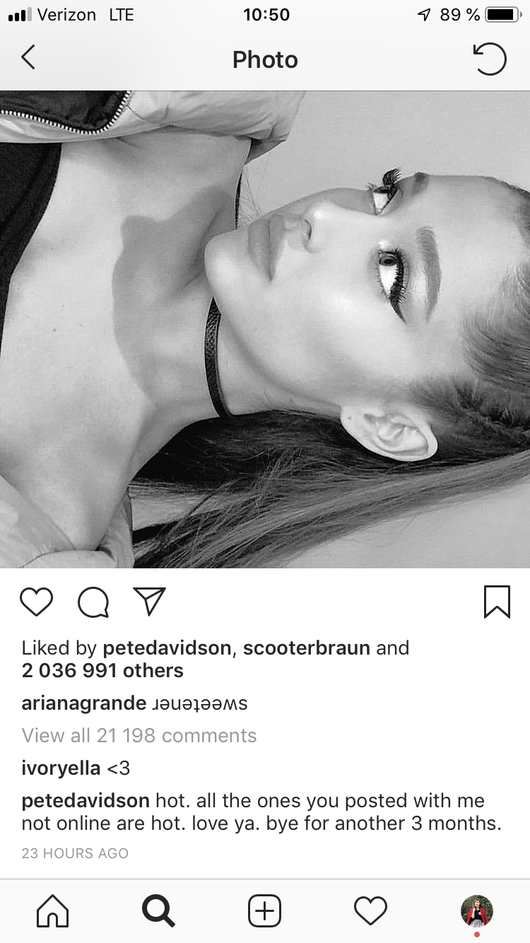 Get Ariana Grande Porn Captions - Ariana Grande Tells Pete Davidson to 'Never Post Again' After New Instagram  - Ariana and Pete's Instagram Comments