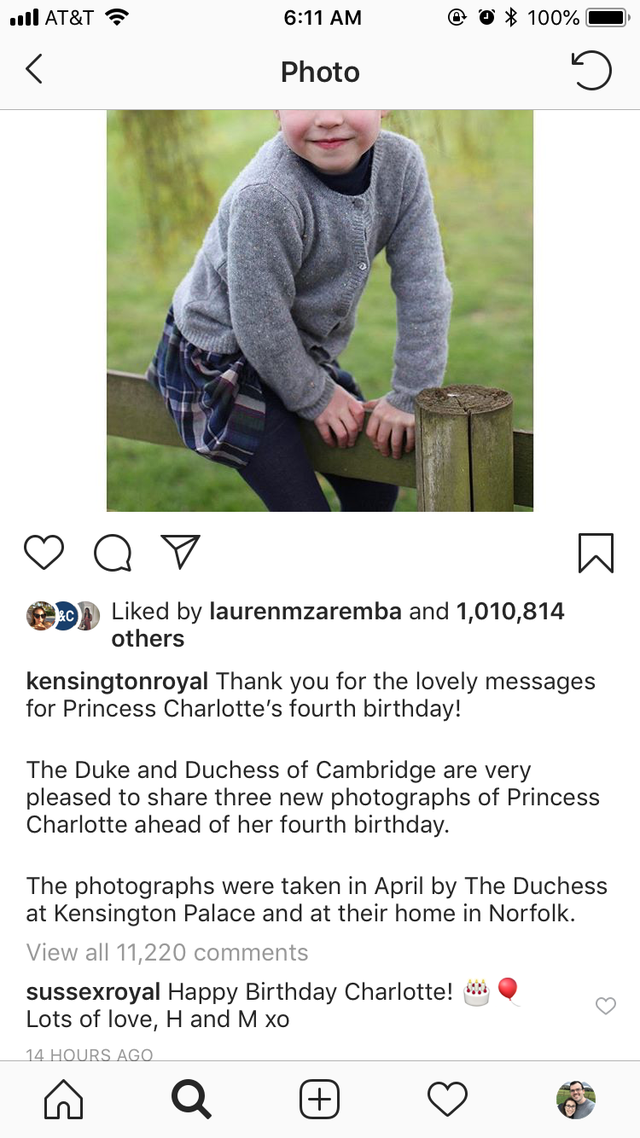 meghan markle prince harry comment princess charlotte birthday photos on instagram