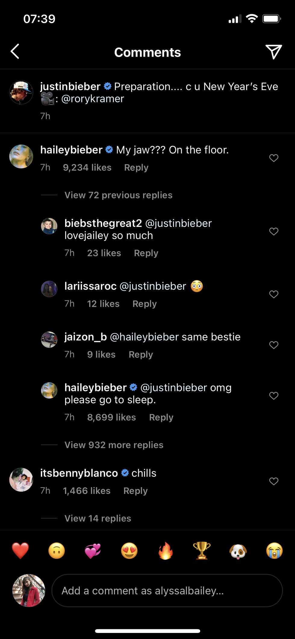hailey bieber's two comments remain justin's is gone but fans saw it