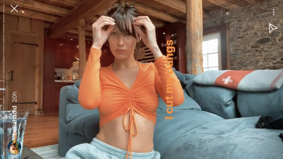 bella hadid showing off her new bangs