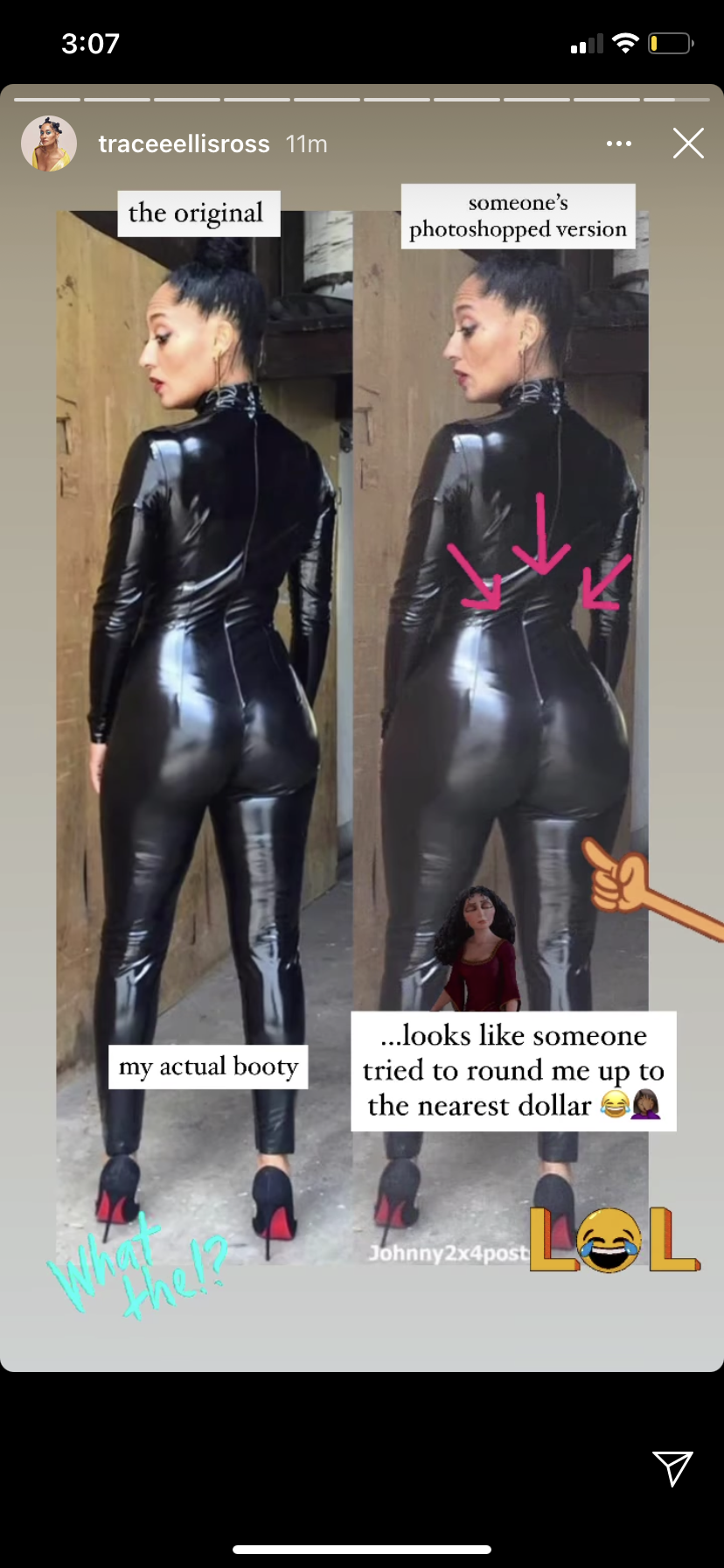 Tracee Ellis Ross Hilariously Calls Out a Viral Photoshopped Image of  Herself in a Catsuit