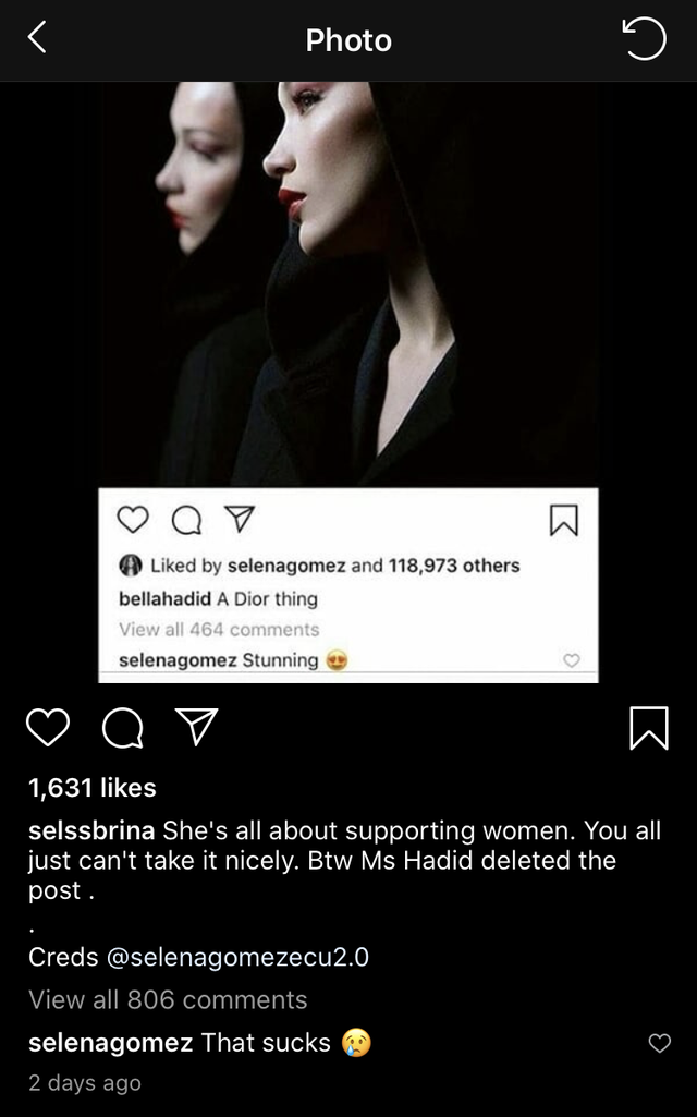 Selena Gomez Responds to Bella Hadid Deleting the Instagram She Liked