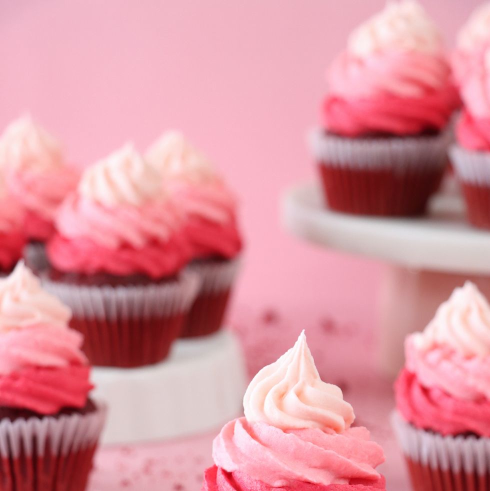 a batch of homemade red velvet cupcakes
