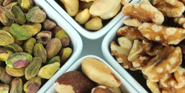 Image of mixed nuts (healthy-snack), cashews, walnuts, pistachios, brazils, healthy-fats