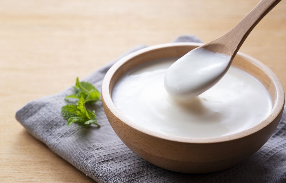 yogurt in a wooden bowl
