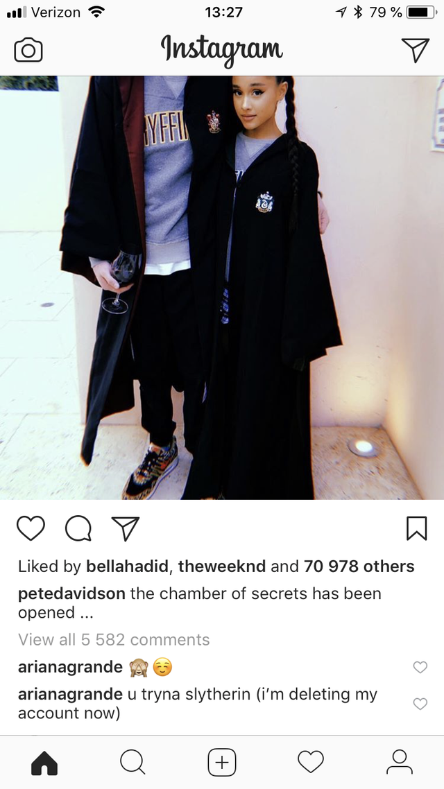 Harry Potter Ariana Grande Porn - Ariana Grande and Pete Davison Go Instagram Official With Harry Potter  Homage - Ariana Comments on Boyfriend's Photo of Them