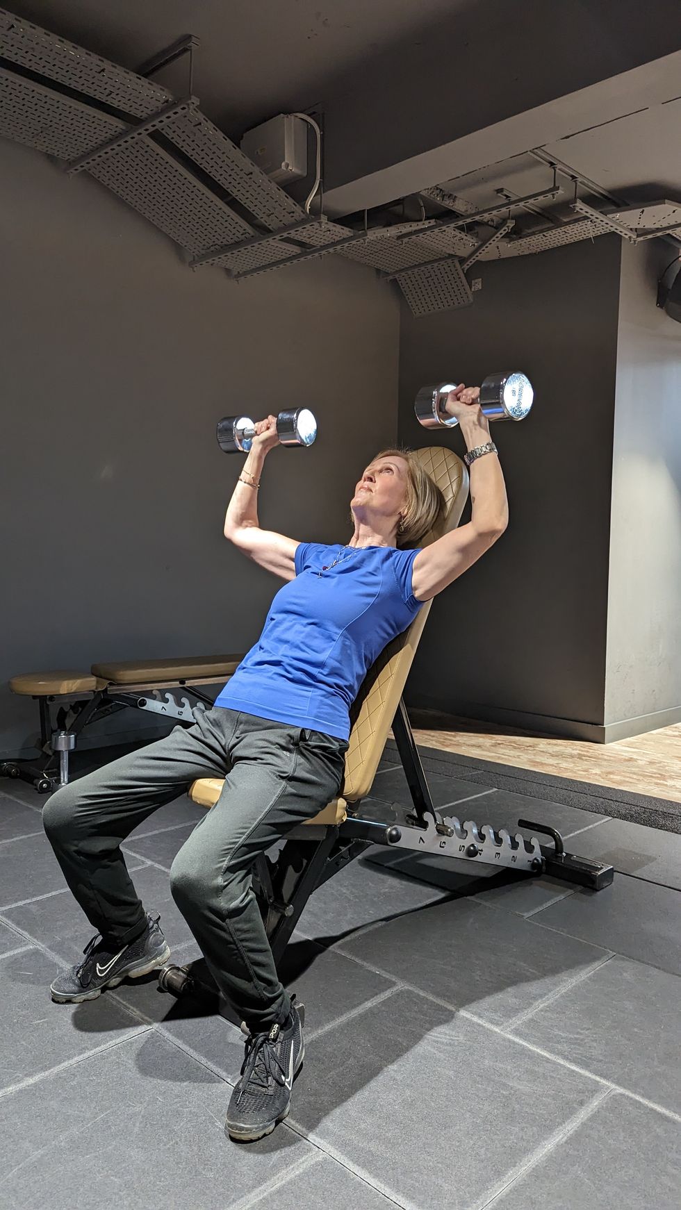 woman using dumbbells in gym