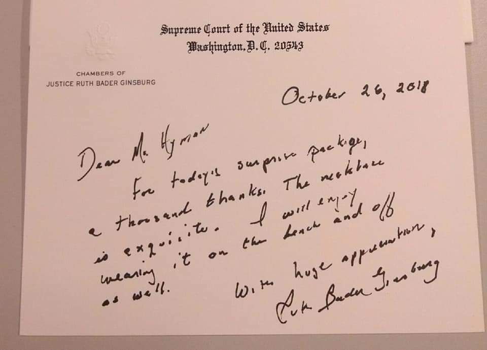 Ruth Bader Ginsburg's letter to Hyman.