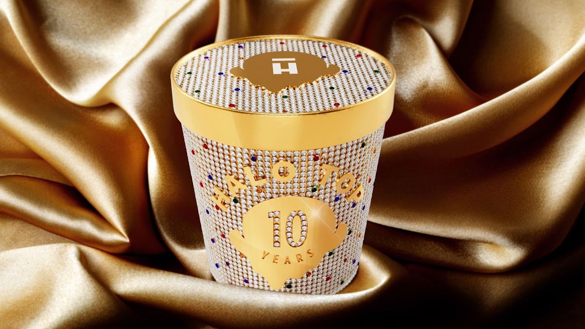halo top's jewel encrusted pint of birthday cake ice cream for their 10th birthday