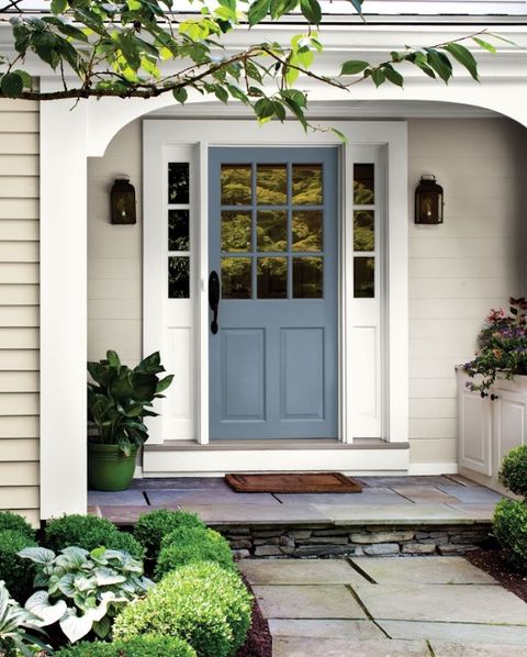 front door in slate blue