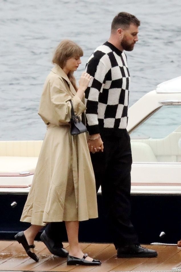 taylor swift and travis kelce boarding a private cruise in lake como italy, may 17 2024