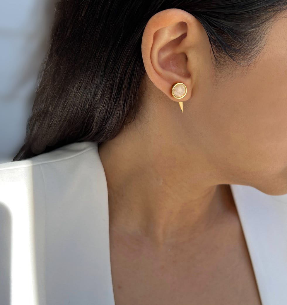 fire 3way white quartz 24k gold earring jackets