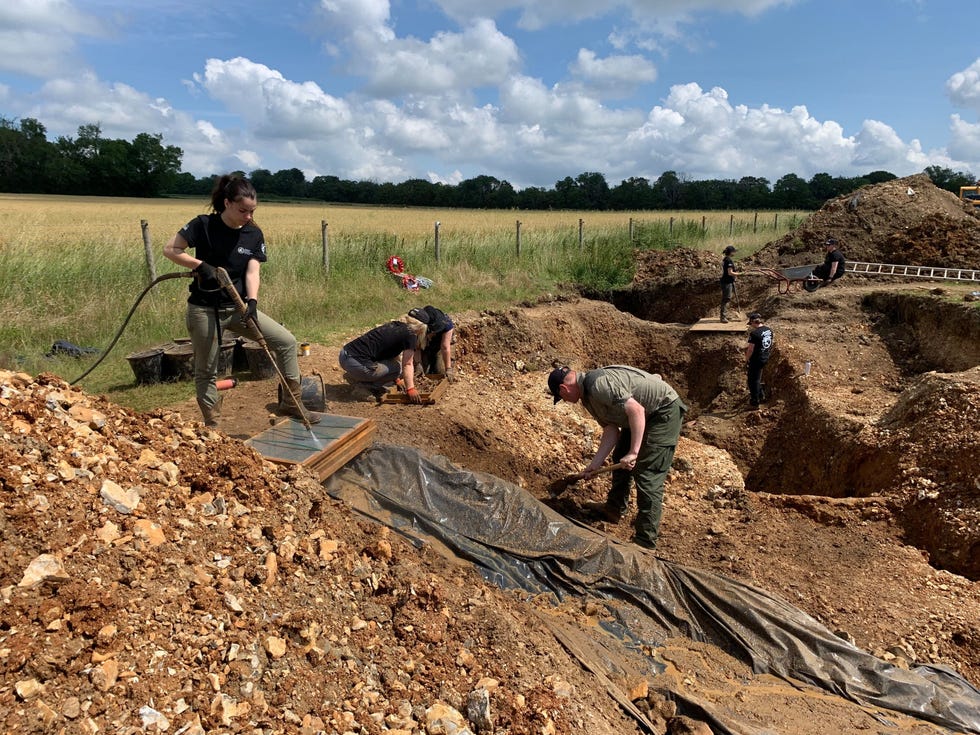 Een internationaal team van veteranen en archeologen graaft de resten op van een B24 met de bijnaam Johnny Reb die in juni 1944 neerstortte bij Arundel in Engeland Zeven van de tien bemanningsleden van het vliegtuig sprongen en overleefden de crash Drie kwamen om