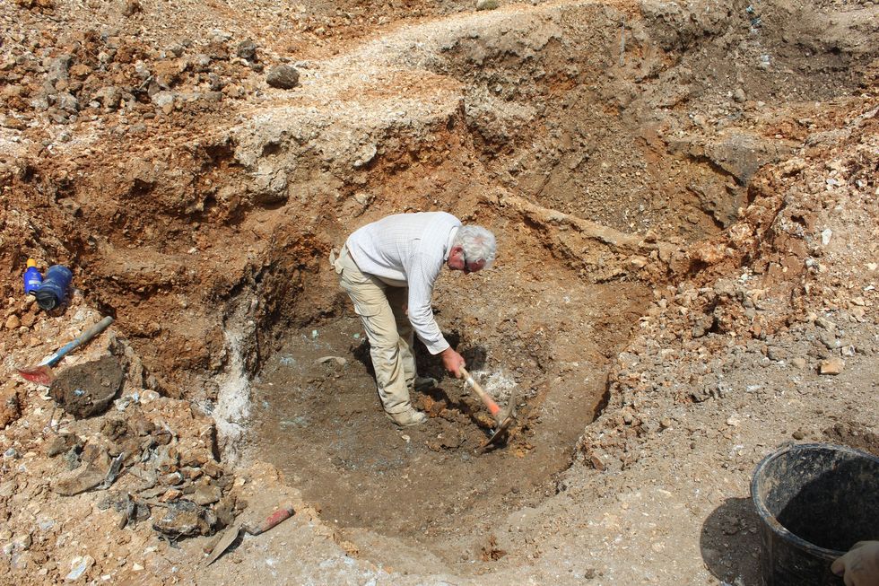 Steve Roskams archeoloog aan de Universiteit van York zoekt naar artefacten tijdens de recente opgraving bij Arundel