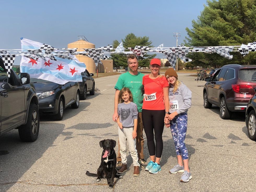 erika sahlman with her family at the end of her race