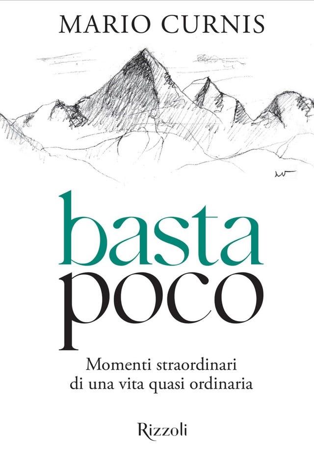 book cover titled basta poco by mario curnis with a sketch of mountains