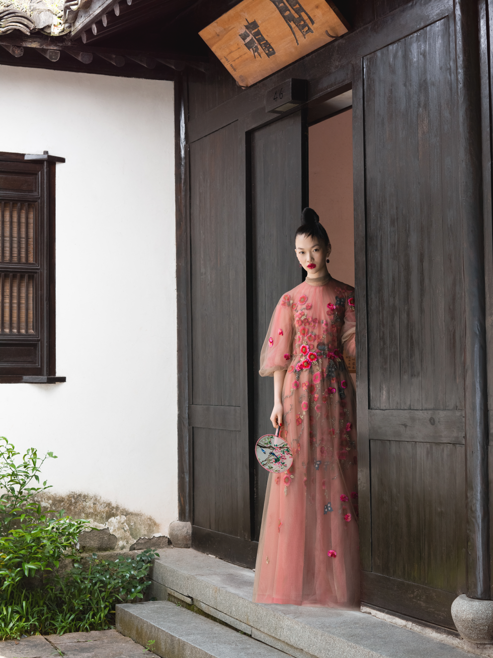 Clothing, Dress, Beauty, Fashion, Pink, Formal wear, Gown, Door, Photography, Temple, 