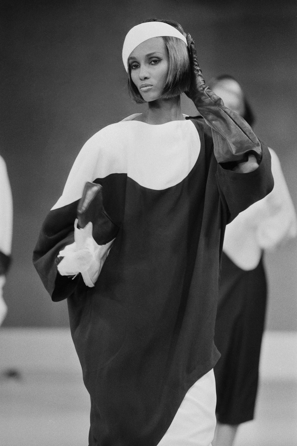 iman on the thierry mugler catwalk in 1983