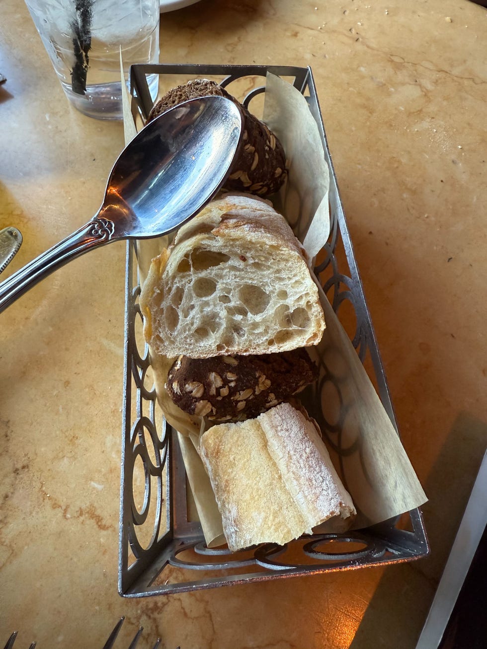 comparing bread basket size to a spoon