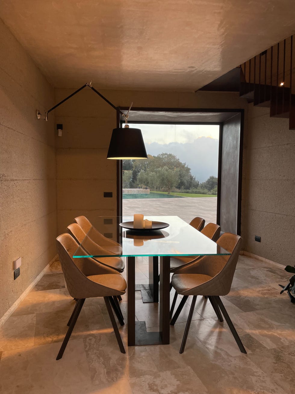 a dining room table and chairs