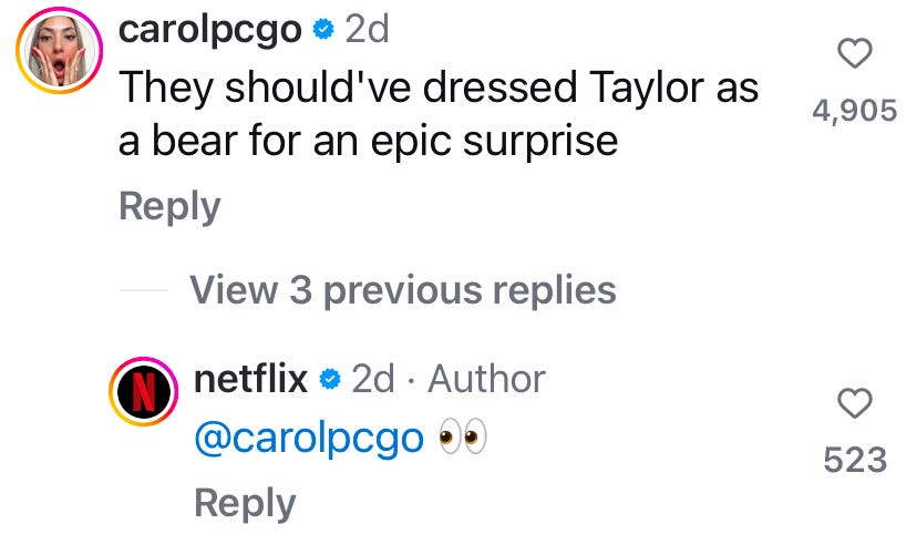comment thread discussing a suggestion about dressing up taylor