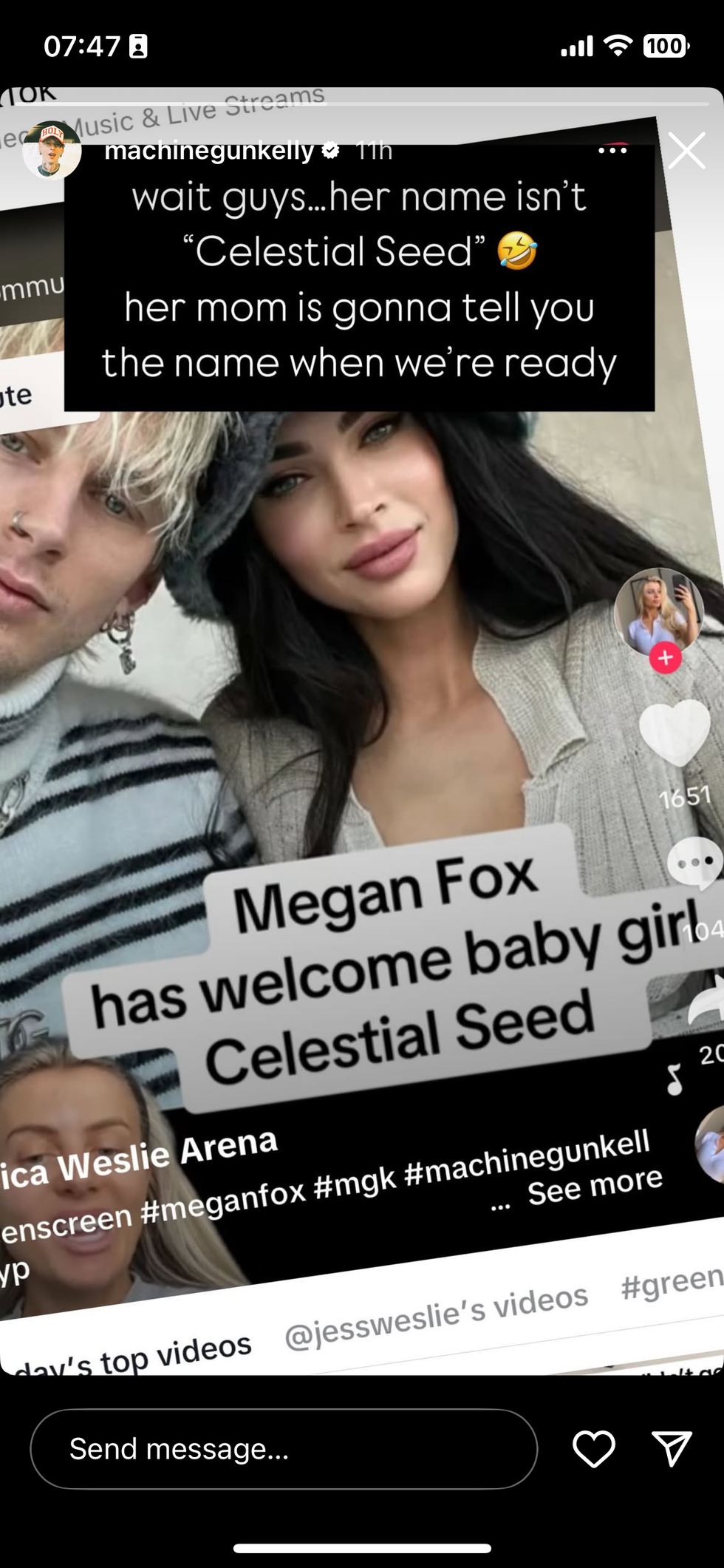 mitragliatore di Kelly Instagram sul nome della figlia di sua e Megan Fox