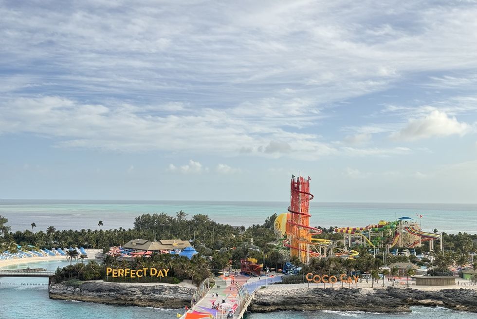a view of royal caribbean's island, perfect day at coco cay