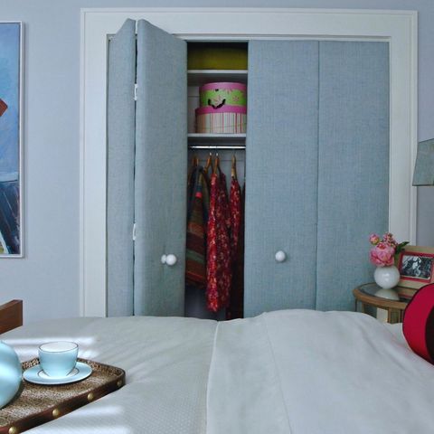 closet doors covered in padded fabric