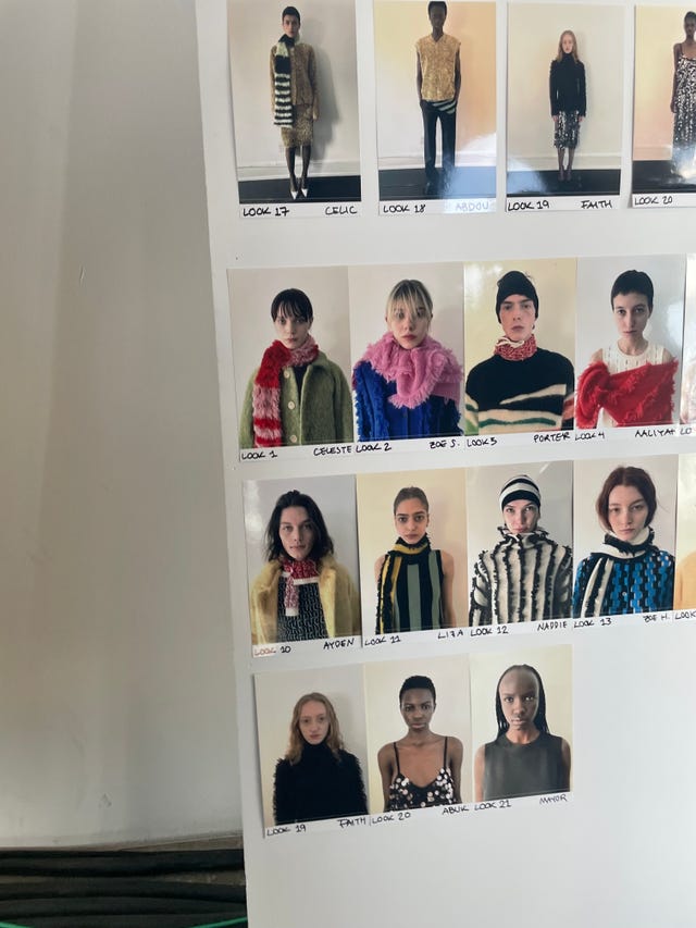 fashion lookbook showcasing various outfits on mannequins and models