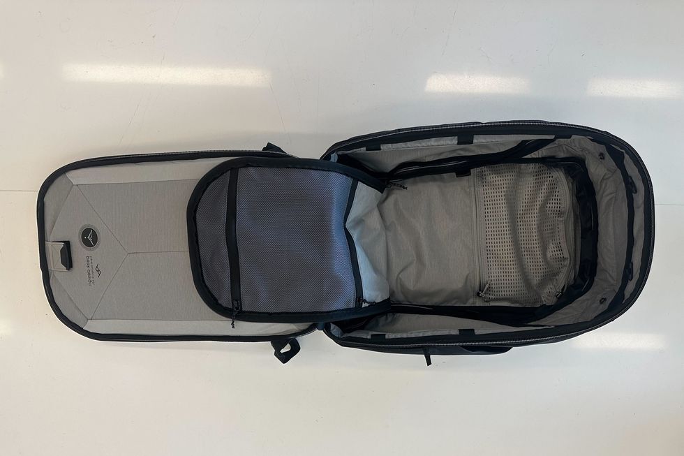 a shot of a completely open peak design travel bag