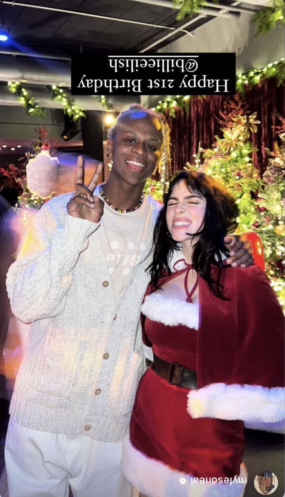 billie eilish posing with myles o'neal at her 21st birthday party