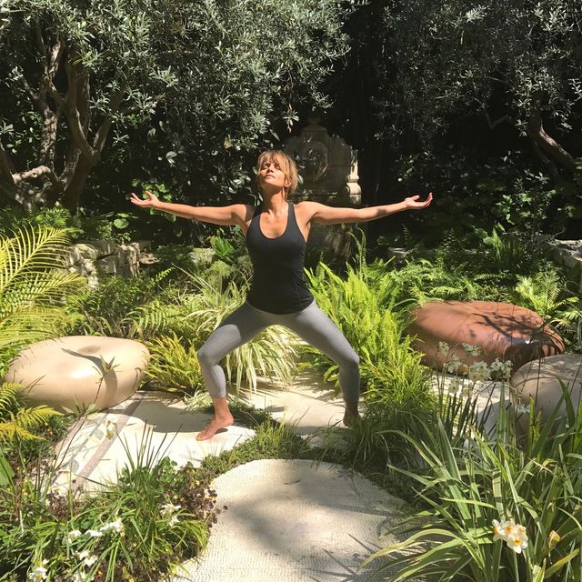 Halle Berry doing yoga in her backyard