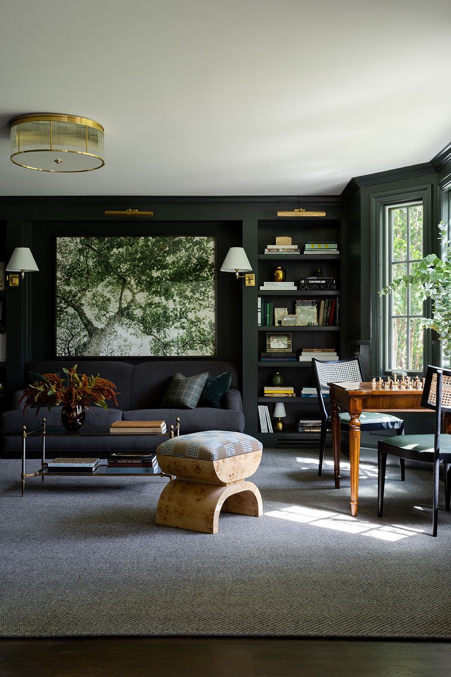 Grey black and green living deals room