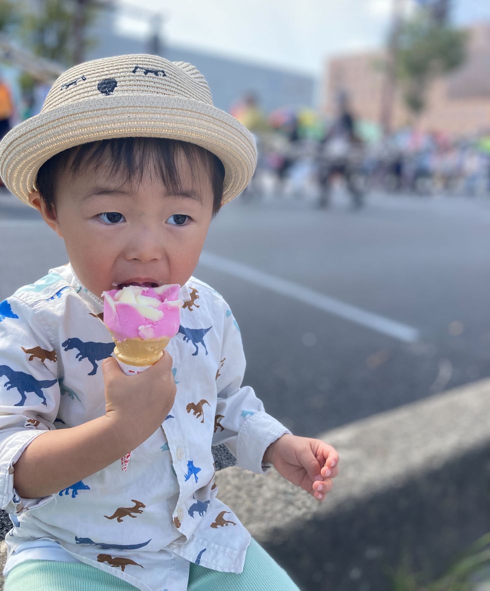 a baby eating ice cream